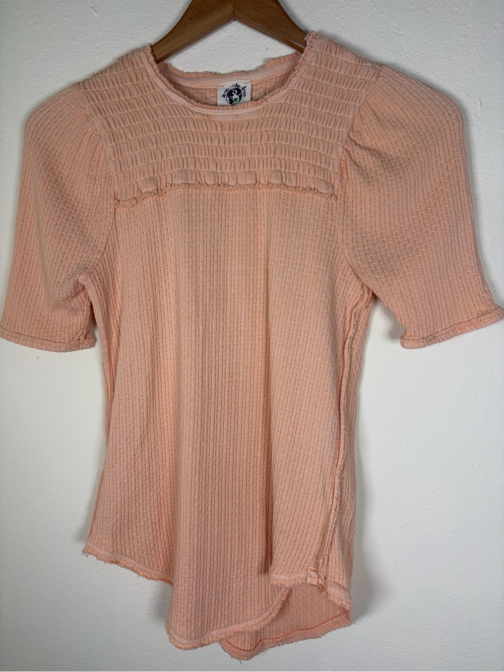 Free People We The Free Peach Textured Rib Raw Hem Top Size S Boho